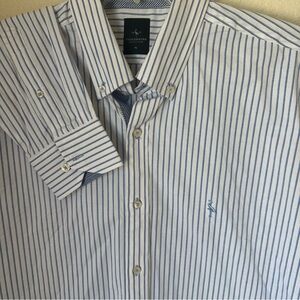 Taylorbyrd Men’s Shirt XL Striped White Blue Cotton Stretchy Classic Long Sleeve